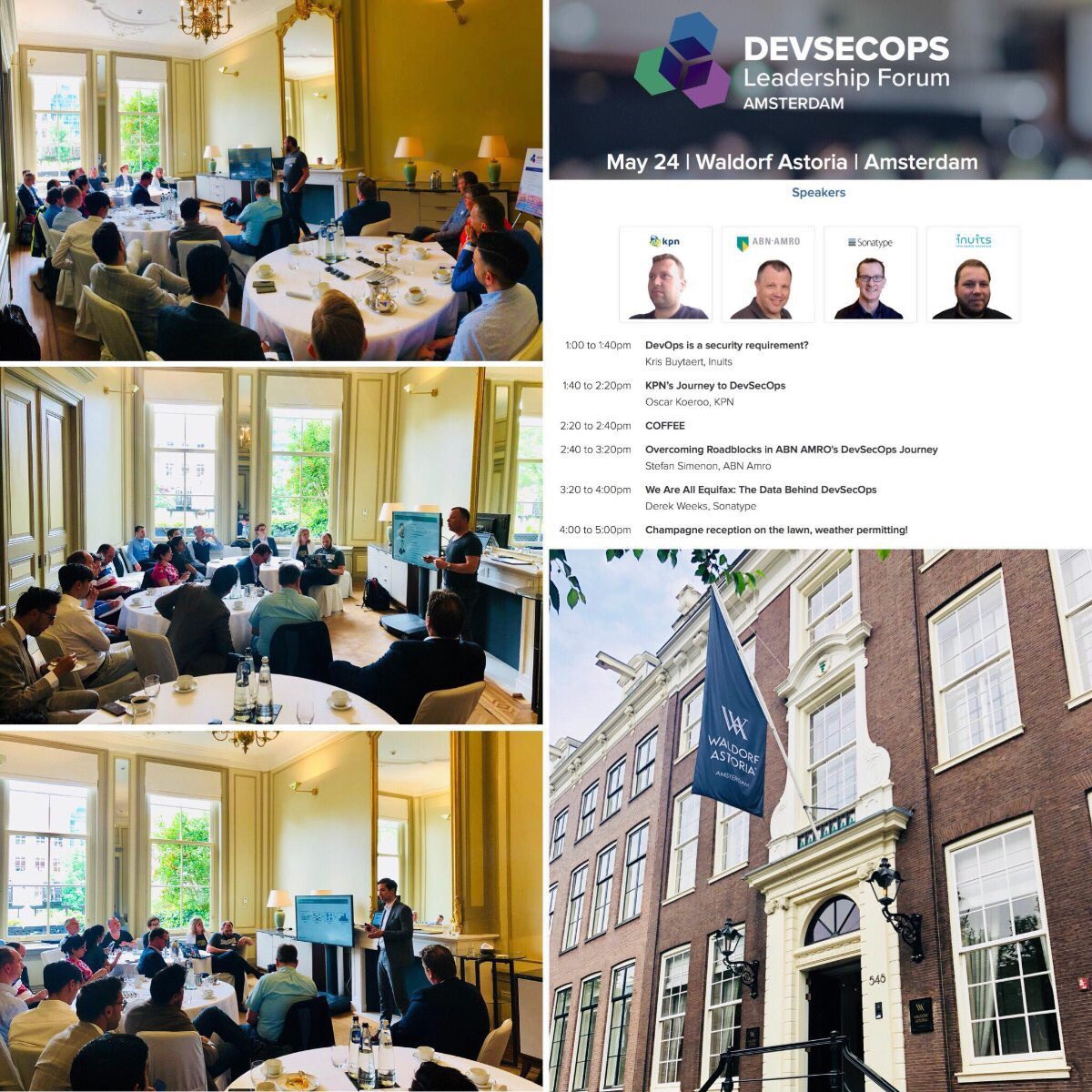 dominikdesmit's tweet photo. Had a great time speaking today at the DevSecOps Leadership Forum in Amsterdam. Lot’s of interesting discussion and very interactive! Big compliments for the venue also. Thank you @sonatype for hosting and this opportunity! @weekstweets @AraidoHQ #DevSecOps #Amsterdam #DockerSec https://t.co/575UGZBms7