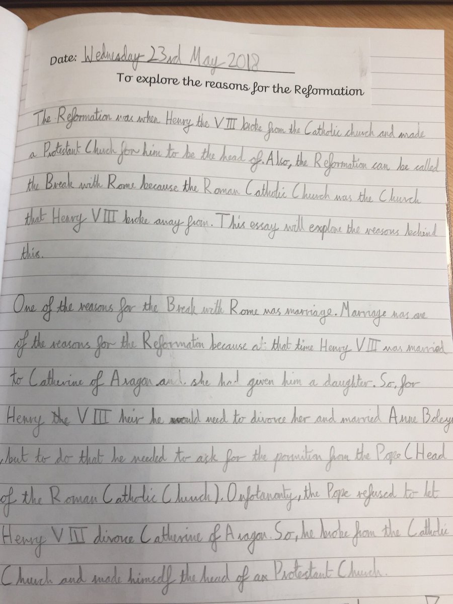ECFSprimary's tweet image. In Year 3 our children have been writing excellent essays about Henry VIII and the English Reformation. We are very impressed with them!