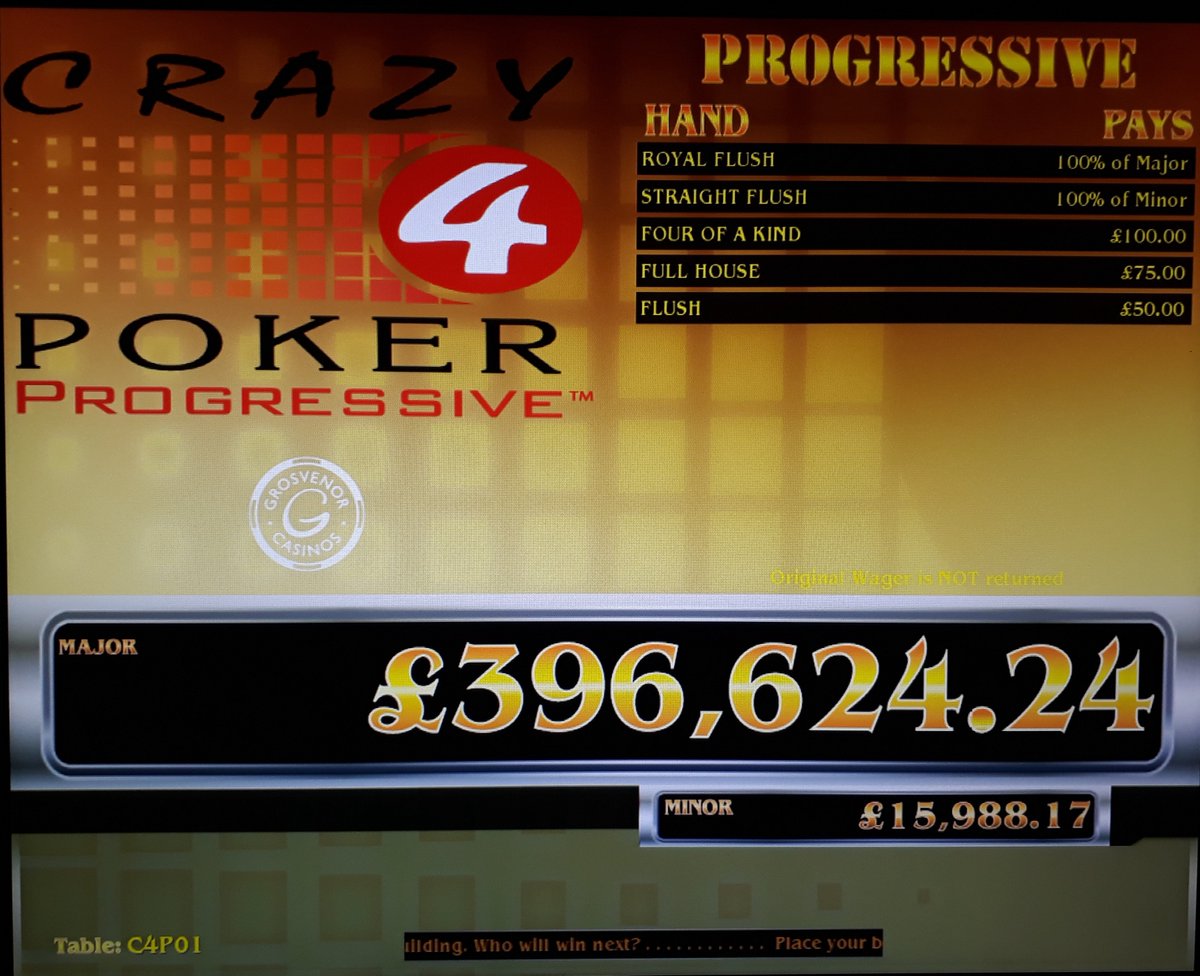 GCGNottingham's tweet photo. Come and join us today and play our new Crazy 4 Poker Progressive Jackpot, currently sitting at £396.624.24 #Nottingham https://t.co/S79l8A4nO6