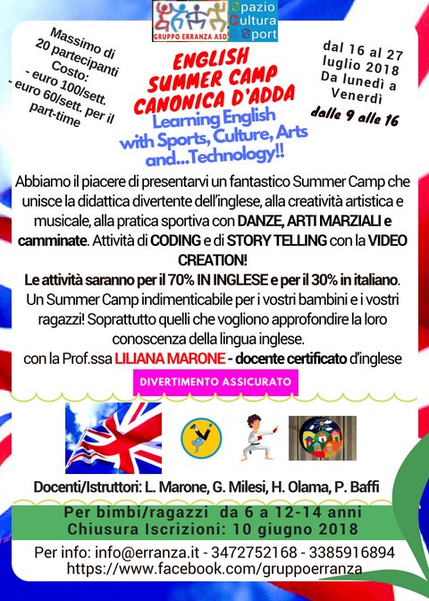 henriolama's tweet photo. GRANDE NOVITÀ a Canonica d'Adda! Un Summer Camp molto innovativo, dedicato all’INGLESE, l’ARTE, lo SPORT e la TECNOLOGIA. #englishcamp #canonicadadda #summercamp #erranza https://t.co/GGwlGPhoEH
