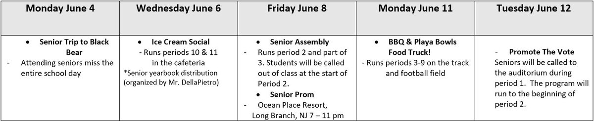 SENIOR WEEK SCHEDULE!!