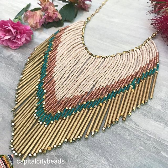 Regrann from @capitalcitybeads -  Summer class schedule will be announced tonight!! We have added 8 new classes including this beauty! The Seed Bead Fringe Necklace An original design by @christina.mansour 🌸 Stay tuned for Summer class updates happening this evening! ✌🏼 .
#b…