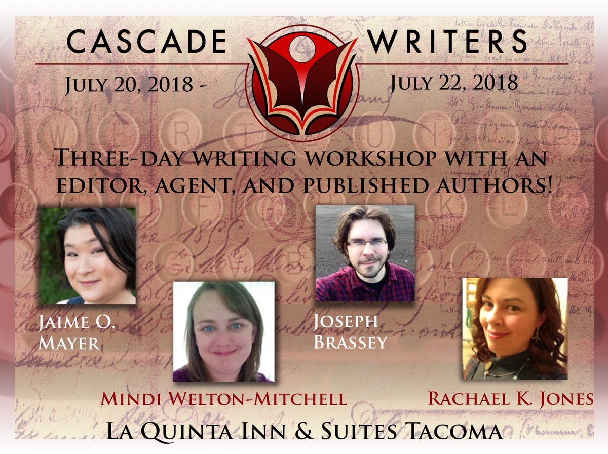 cascadewriters's tweet photo. Our July 20-22 Tacoma WA workshop features some amazing authors! @Spencimus Liz Coleman @randyauthor @JAPittsWriter @JaimeOMayer @RevMindi @JosephBrassey &amp; Rachael Jones! 

We are down to the last 3 spots! Register today https://t.co/nUys2nOkA1 Scholarship opportunity available! https://t.co/arXklHbrFt