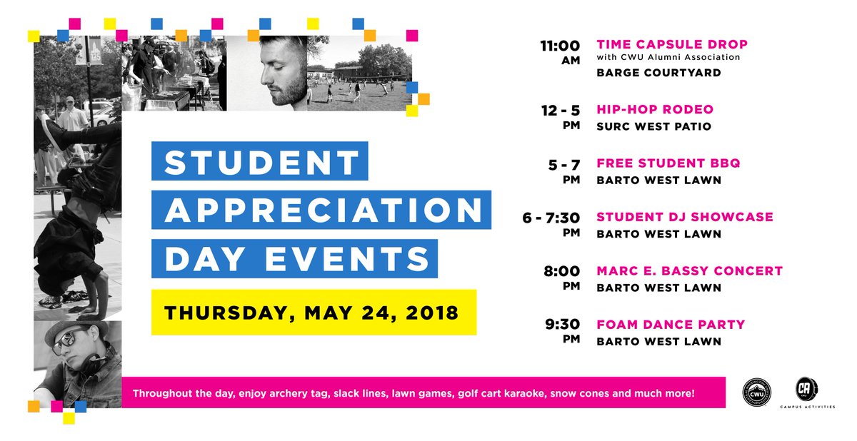 CWUHype's tweet photo. More FREE activities today:

- Golf Cart Karaoke w/ @CWU_RHA 🎤
- Archery tag @cwurec 🏹
- Slack Lines and Lawn Games @cwuopr 
- BBQ w/ CWU ID ($5 for other) @CWUDining 🍔
- Club Fair on Barto Walkway 🙌
- Free Snow Cones from @CWU_WildcatShop 🍧

Details: https://t.co/g0rp3gb2ZT https://t.co/BVD11TeuGG