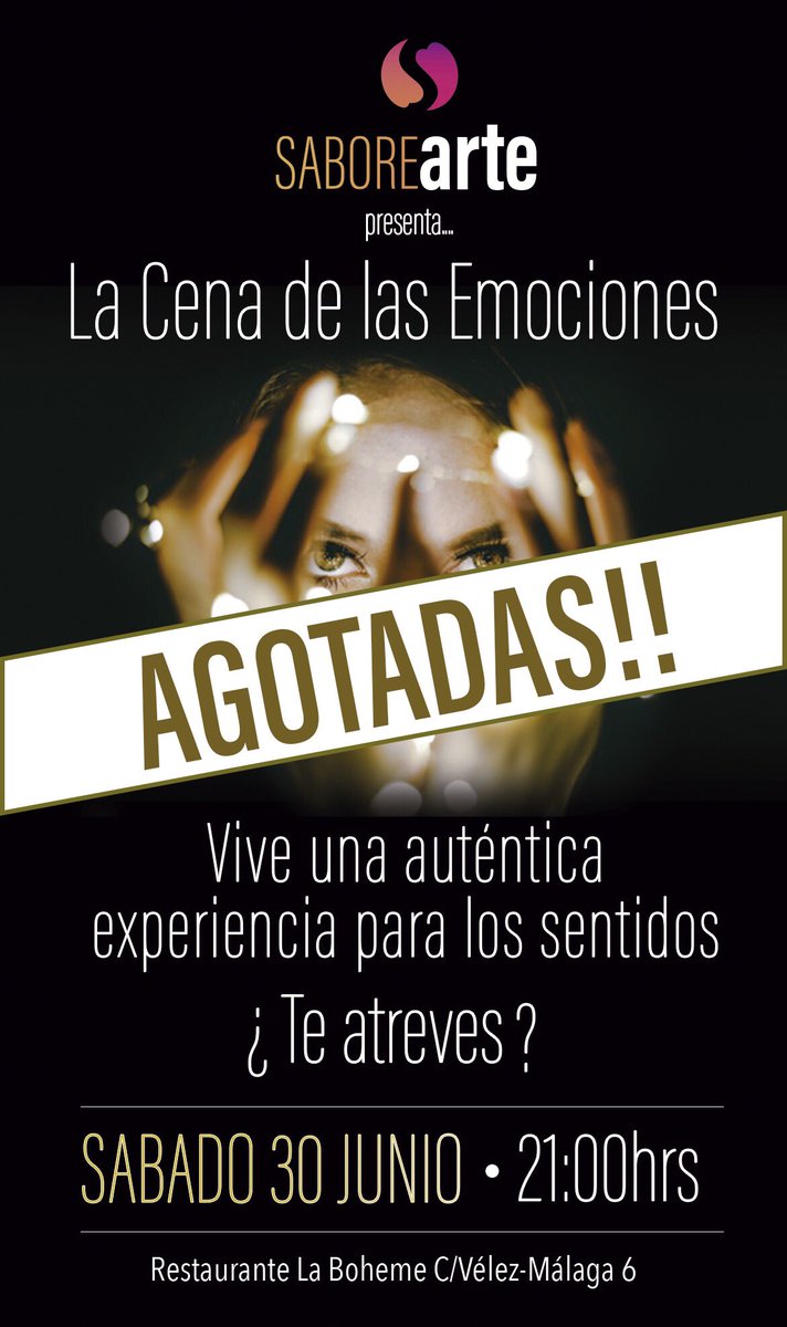 Booom!! Entradas agotadas para el 30 JUN. Ya disponibles las entradas para el 21 de JUL en lacenadelasemociones.es Entradas limitadas. VÍVELA!! #malaga #Gastronomia #amigos #pareja #cena #emociones #experience #sentidos
