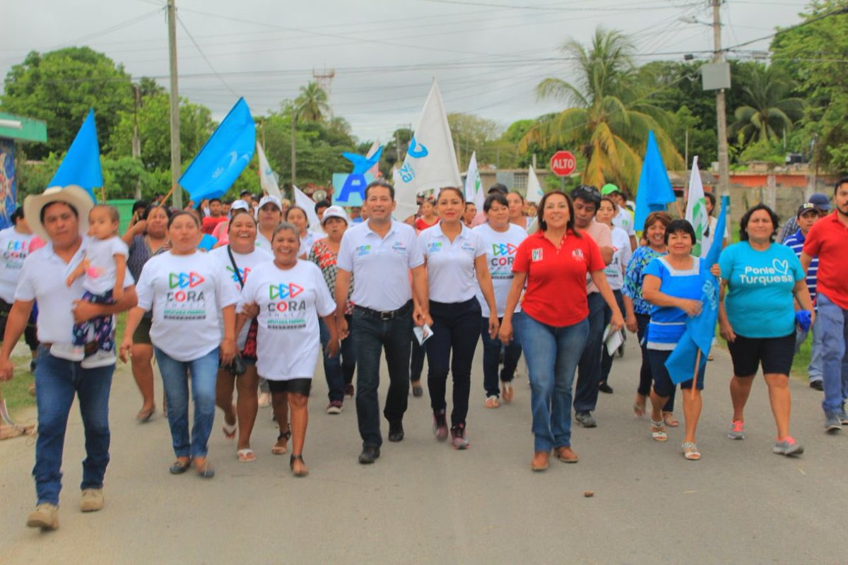 PVEMOPB's tweet photo. Acompañado de la candidata a Diputada Federal @coraamaliacm, nuestro candidato a la Presidencia de Bacalar @Alex_ZetinaA recorrió el día de ayer las comunidades de #Huatusco, #SanRomán y finalizó su caminata por la Col. Serapio Flota en la cabecera Municipal. https://t.co/RcQrBy7zg3