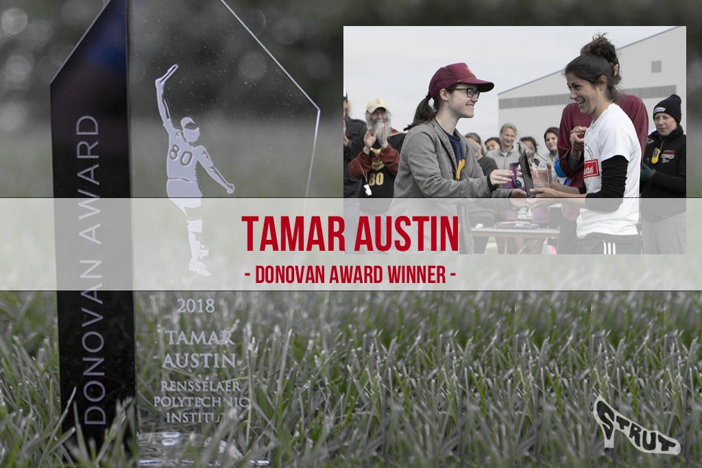 Congratulations to <a href="/rpistrut/">RPI Women's Ultimate</a>'s Tamar Austin for winning the Donovan Award. Working hard on the field while setting an example for others. Well-deserved Tamar!
