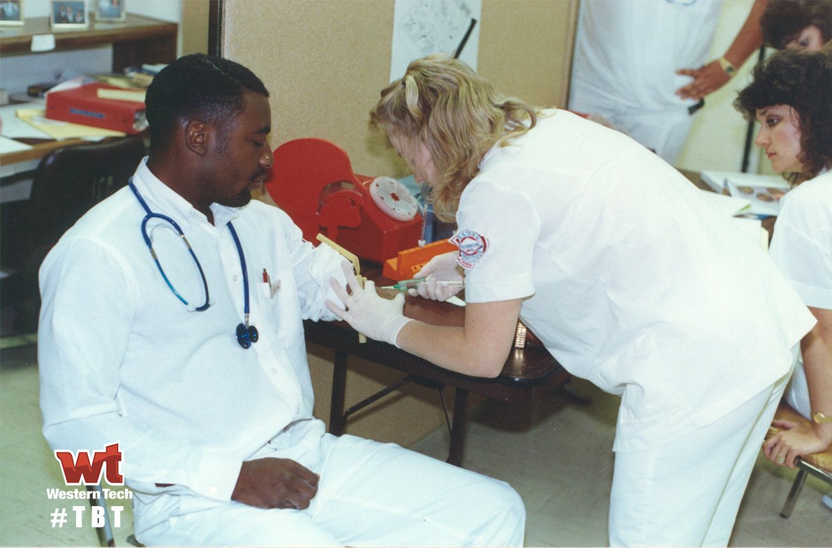 wtcep's tweet image. #TBT to venivac blood drawing by our phlebotomy students, keep calm and carry on. 

#WesternTech #80s #theonlyone