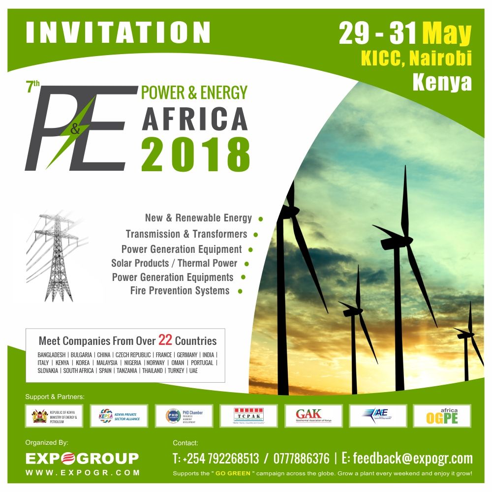 GAK_Kenya's tweet photo. Save the Date: The 7th #PowerandEnergyAfrica 2018 will take place at @KICC_kenya on the 29th to 31st May 2018. The event is supported by @GAK_Kenya @phdchamber @KEPSA_KENYA , #OGPEAfrica @EACCIA #TCPAK
@GeothermalKe
@EXPOGR https://t.co/sg4RrjrmWg