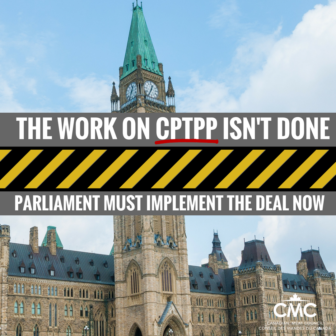Canada must strive to be among the first 6 countries to implement #CPTPP. Parliamentary implementation is a top priority! The sooner this deal is implemented, the sooner it can serve Canadians and our economy. #CdnAg #CdnTrade
