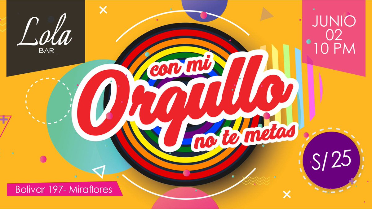 MarchaOrgulloPe's tweet photo. Fiesta de recaudación de fondos. 
Lolas Bar - Miraflores 
#ConMiOrgulloNoTeMetas  
[Evento]  https://t.co/2oCqUEjBmu RT @AlbertoBelaunde @RicardoMoran @malditaternura @BrunoAscenzo @BrunoPinasco @lacholachabuca @LaMelzi @ciudadansiedad @esthervargasc @matrimonioPE @masigualdadpe https://t.co/euwhQcn3oI