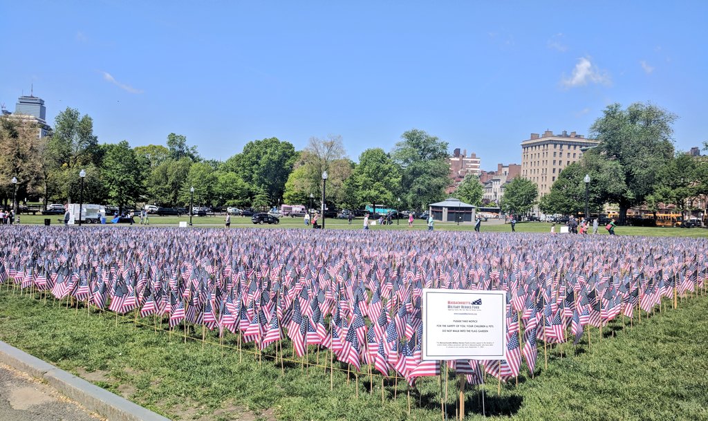 Urena's tweet photo. Today we honor Massachusetts'  37,000+ Fallen Sons &amp; Daughters with the opening of this #HeroesFlagGarden🇺🇲 on the Boston Common. On display now thru #MemorialDay https://t.co/mgFQWWlcCs