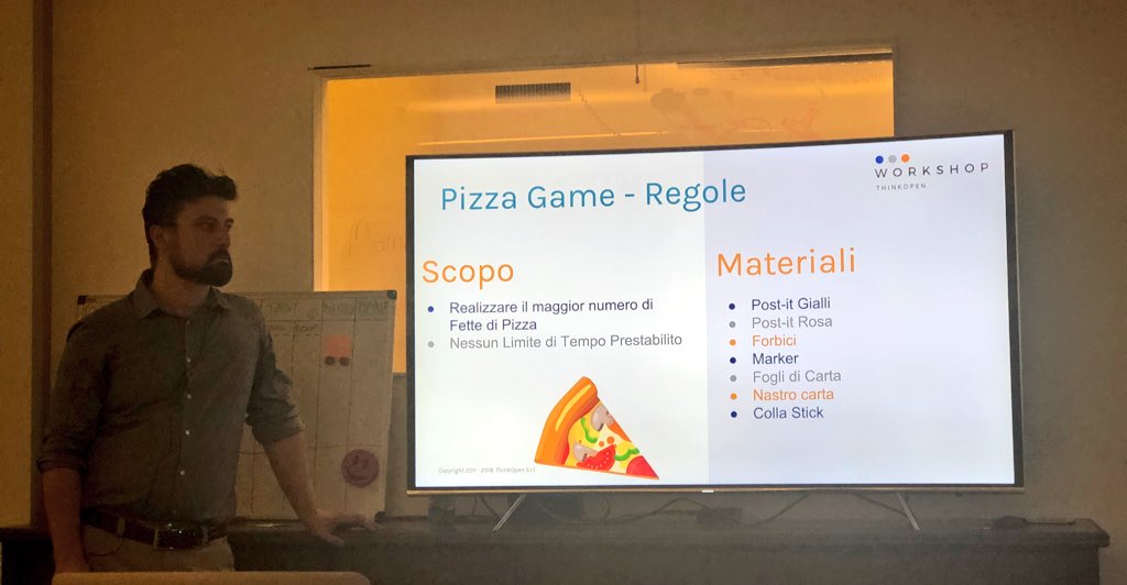 ThinkOpenSpA's tweet photo. E il gioco di stasera è 🥁🥁🥁 #pizzagame! 🍕🍕🍕#TADs TOP #Agile Days, i nostri #workshop mensili con @corvo979 e @DAndrisani https://t.co/pjVlBo2m6p