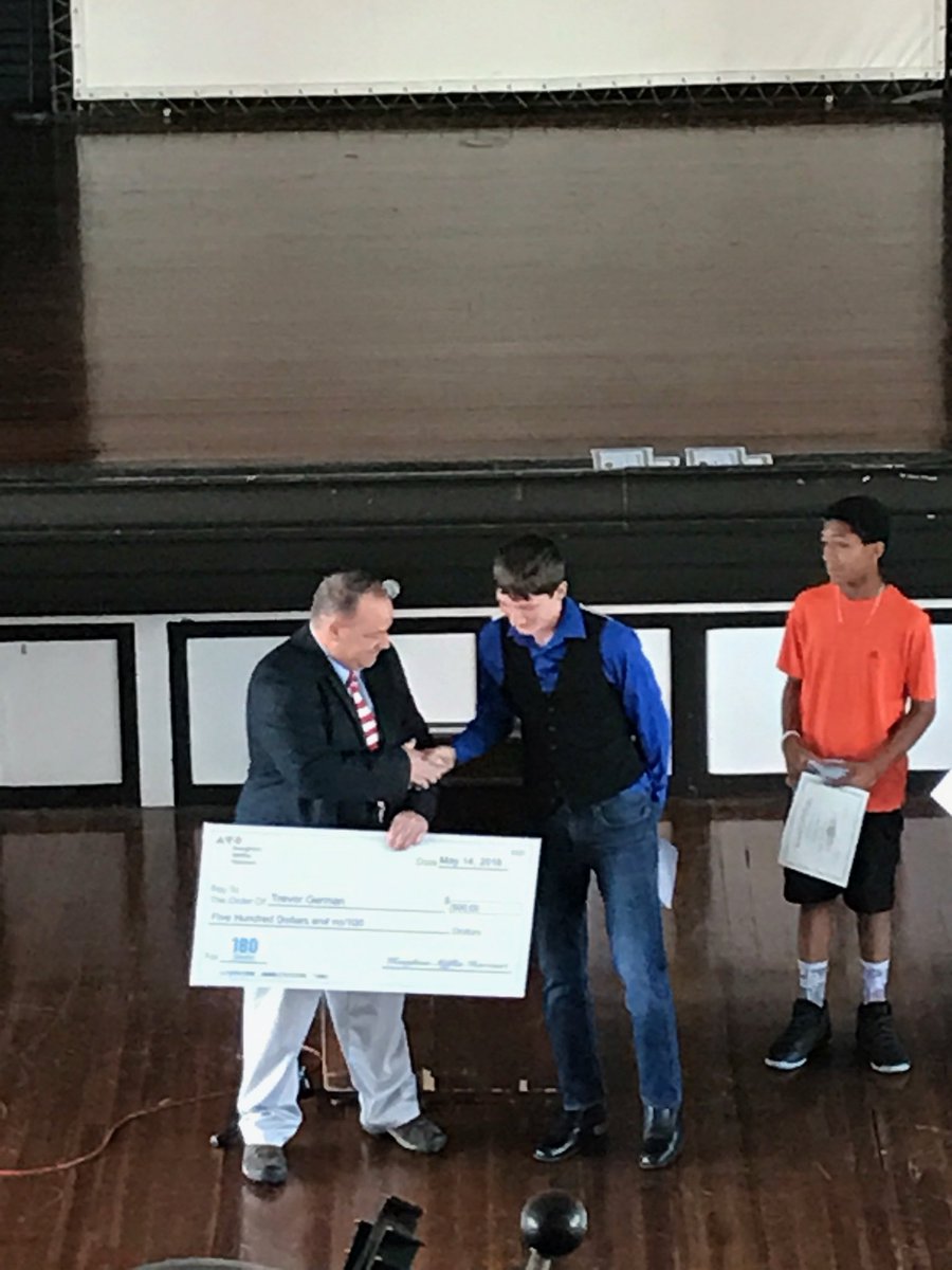 CEllisSPS's tweet photo. Trevor received his big check from @LeadAndLearn today for the 180 awards! What a way to kick off summer! https://t.co/V6by8Tqca2