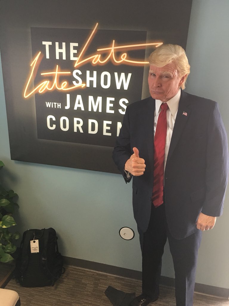 TheSingingTrump's tweet photo. Hey @JaredLeto thanks for having me last night on the James Corden show! That was a lot of fun! @latelateshow https://t.co/yZirpBs3ZF https://t.co/BH9OZ9Krkq