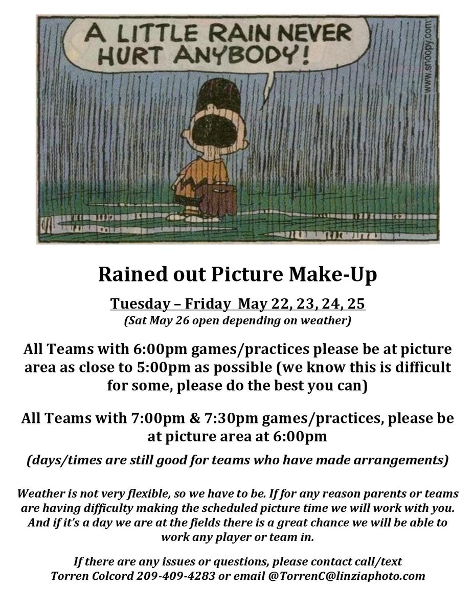 All games today May 22nd are cancelled, but pictures will still be taken today.