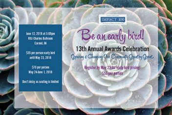 The early bird gets the…less expensive ticket until March 23! You won’t want to miss the <a href="/IMPACT100Indy/">IMPACT 100 INDY</a> 13th Annual Awards Celebration as we are giving out TWO $100,000 grants on June 12!
impact100indy.org/join/event-reg…