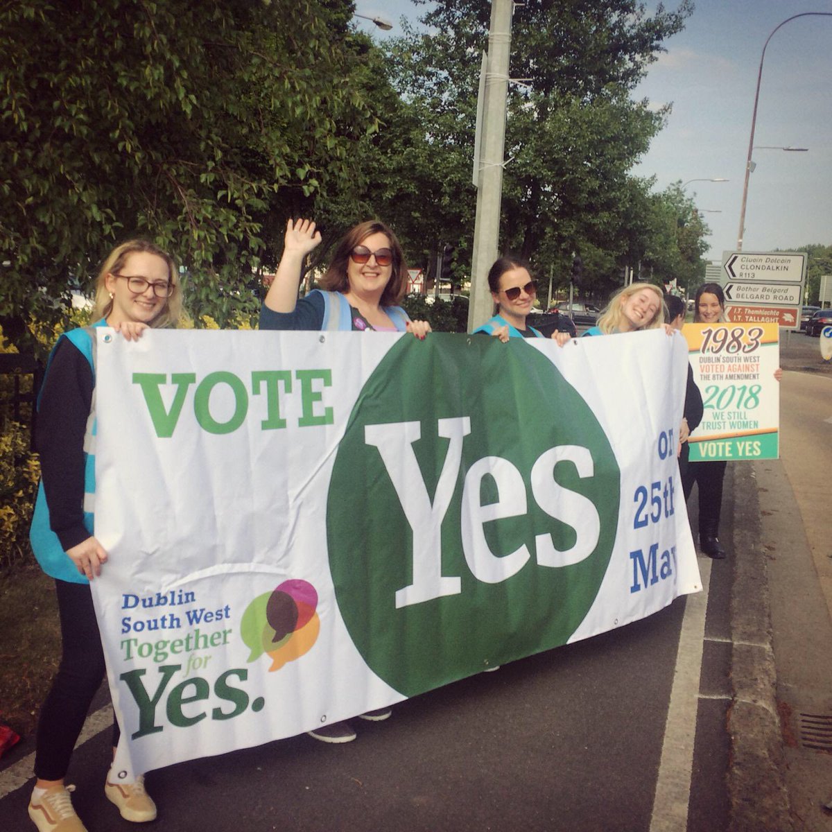DSWProChoice's tweet photo. We are still knocking on doors and having the chats as well as asking people to come #together2vote. We got to Rathfarnham, Springfield and Tallaght stadium as well as banners across Dublin SW. We are #Together4Yes https://t.co/HnaQORyaeH