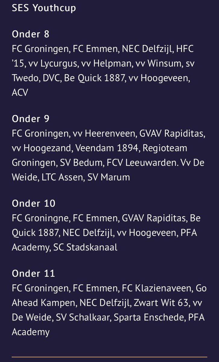 Met gepaste trots maken we hierbij het deelnemersveld voor het SES Toernooi en de SES Youthcup bekend!