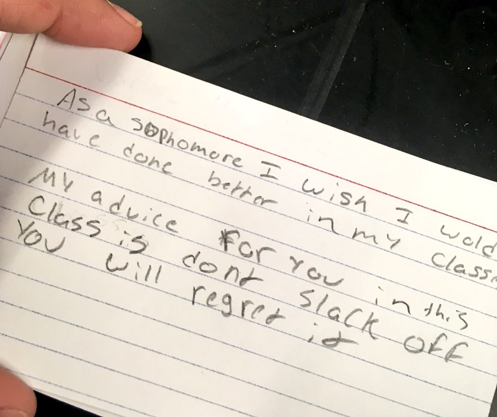 mayeliux1's tweet image. “As a Sophomore I wish i would have...”
“My advice for you (upcoming Sophomore class) is...”
Wow!!! I’m shocked by some of these responses. Some strong words. Makes me proud. #signsofmaturity #Sophomoreteacher @RaniEsposito @MrsG_P214 @msacastellanos - what do you think?