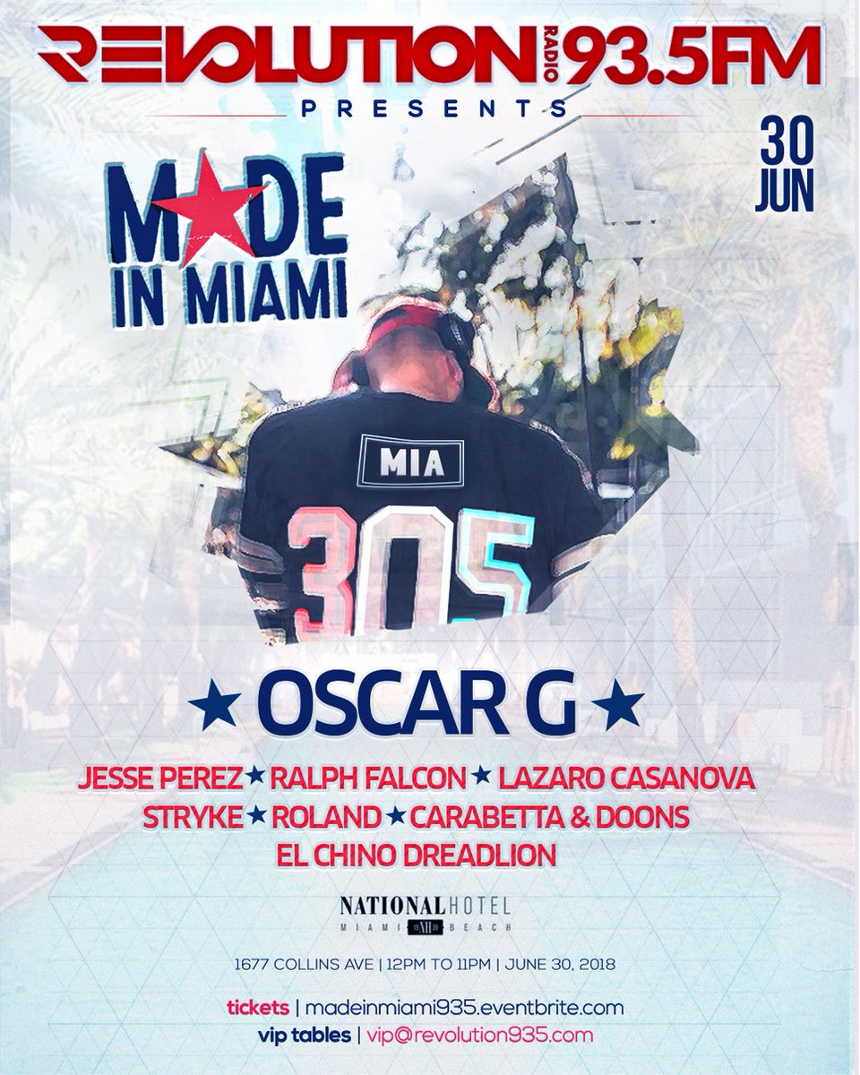 🌴3️⃣0️⃣5️⃣🌴
We’re back!
Saturday June 30
MADE in MIAMI Pool Party
National Hotel Miami Beach
The Home Team in Full Effect

info/tix:
tinyurl.com/MADEinMIAMIjun…

@DjOscarG
<a href="/JessePerezMusic/">Jesse Perez</a>
<a href="/RalphFalcon/">Ralph Falcon</a>
<a href="/lazarocasanova/">Lazaro Casanova</a>
<a href="/stryke303/">Greg Stryke Chin</a>
<a href="/djrolandmiami/">Roland</a>
<a href="/carabettadoons/">Carabetta & Doons</a>
<a href="/ELCHINODREADLIO/">EL CHINO DREADLION</a>