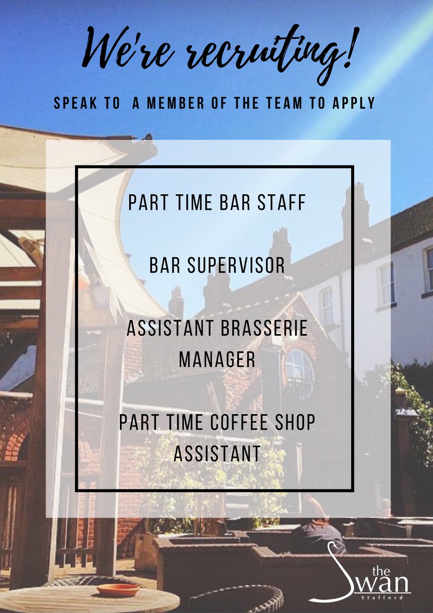 Want to be part of our team? Drop us a message to find out more information! #SwanStafford #WDYT #Stafford #Jobs #Recruiting #Career #Hospitality #JoinOurTeam