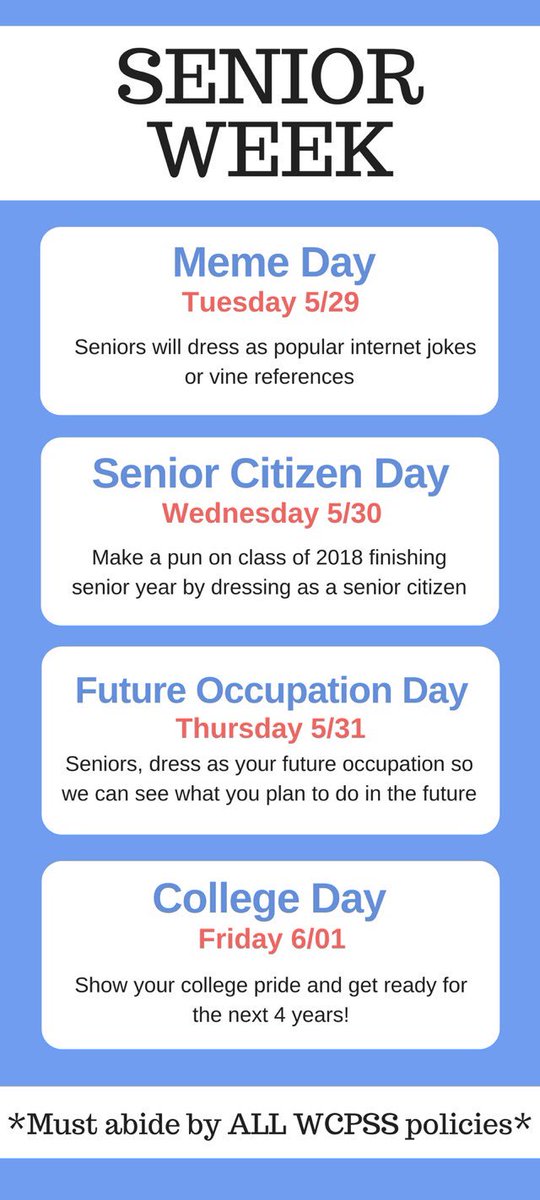 seniors_pchs18's tweet photo. ‼️It’s here ‼️
💙SENIOR WEEK💙
5/29 - 6/01
Show your spirit seniors!! https://t.co/IMlHcx6Lzv