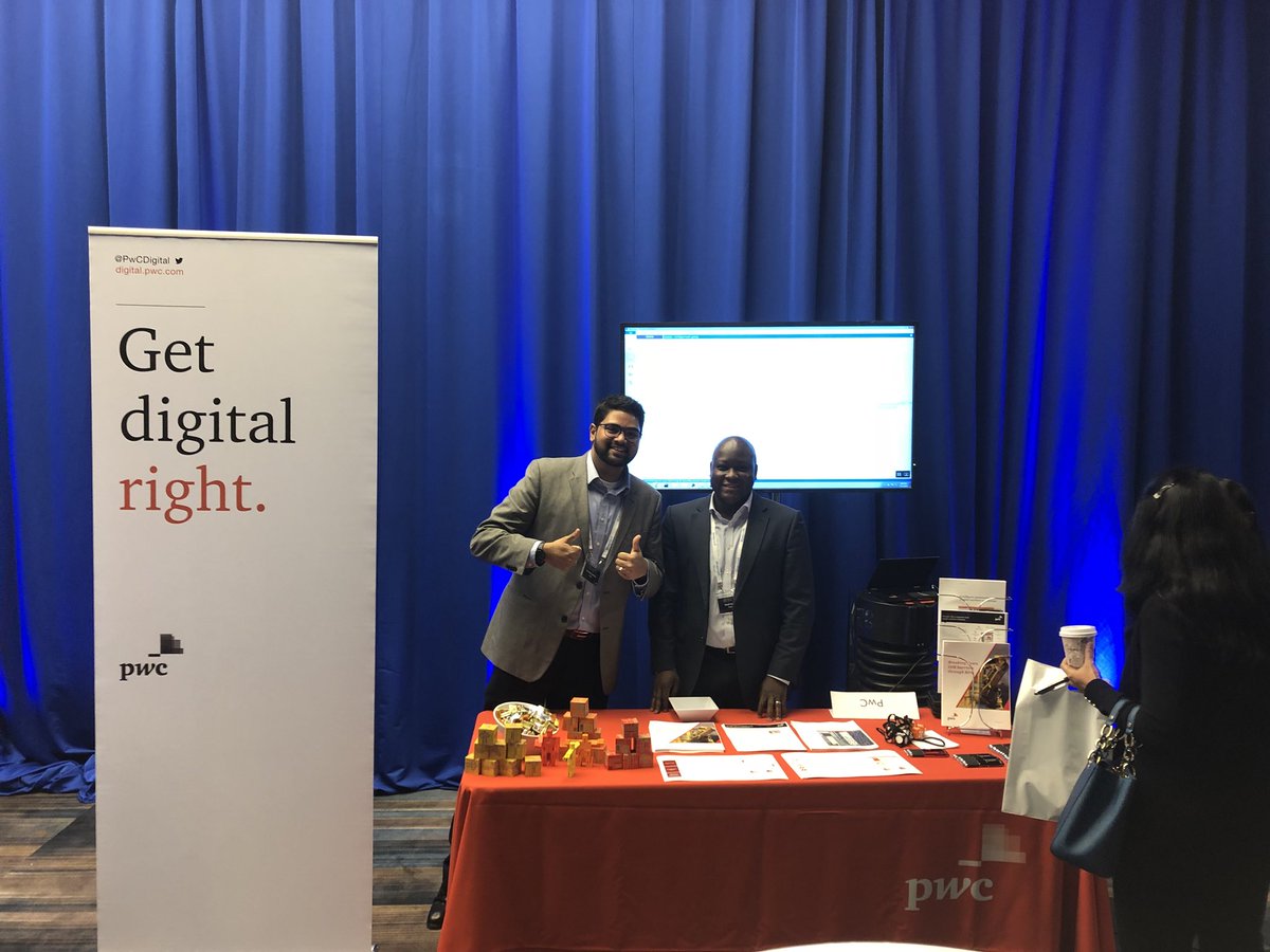 Great day at PWC’s booth at #blueprismworld with Pritesh Jadhav and Madifing Kaba. Lots of great engaging discussions with clients on scaling intelligent automation. @PwC_FinServ #intelligentautomation