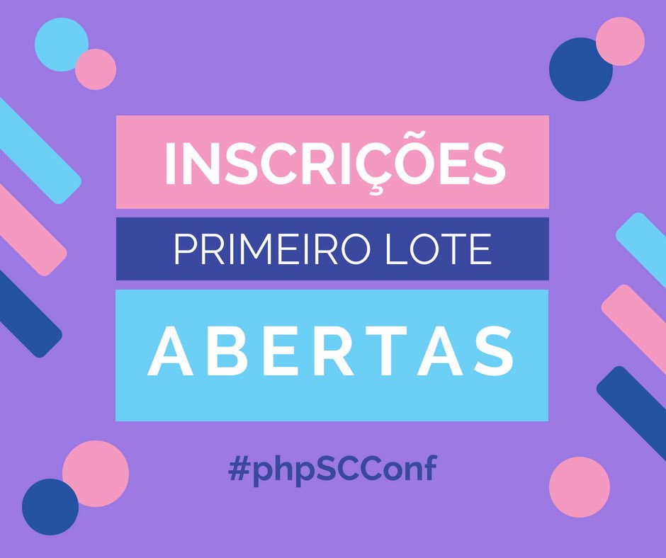 PHP_SC's tweet image. Ae galera as inscrições de primeiro lote, aquela que tem o maior desconto estão abertas e acabando! Garanta já sua inscrição para o #phpSC Conference 2018

conf.phpsc.com.br 

#pracegover imagem com o texto inscrições primeiro lote abertas!