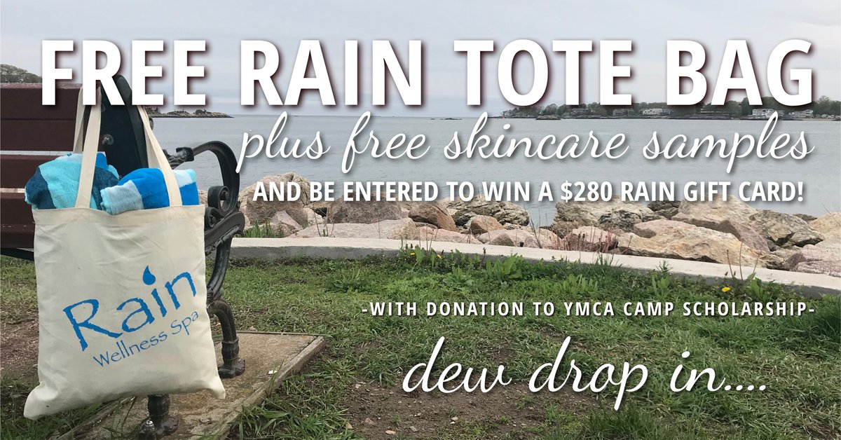 rainwspa's tweet photo. dew drop in to be rewarded for a good deed... 
Get a FREE Rain Tote Bag, FREE Farm House Fresh Skincare Samples plus be entered to win a Rain gift card valued at $280 w/ your $20+ donation to the Shoreline YMCA Summer Camp Scholarship. 
1 per customer. While supplies last. https://t.co/CwYaftBxNX