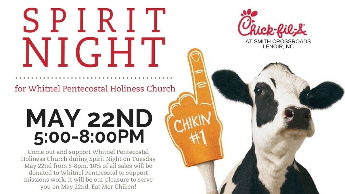 WhitnelPHC's tweet photo. Join us TONIGHT for WPHC Spirit Night at Chick-fil-A from 5:00-8:00PM! We look forward to seeing you there! https://t.co/d3i5DWo0fo https://t.co/6tOWu8oXgP