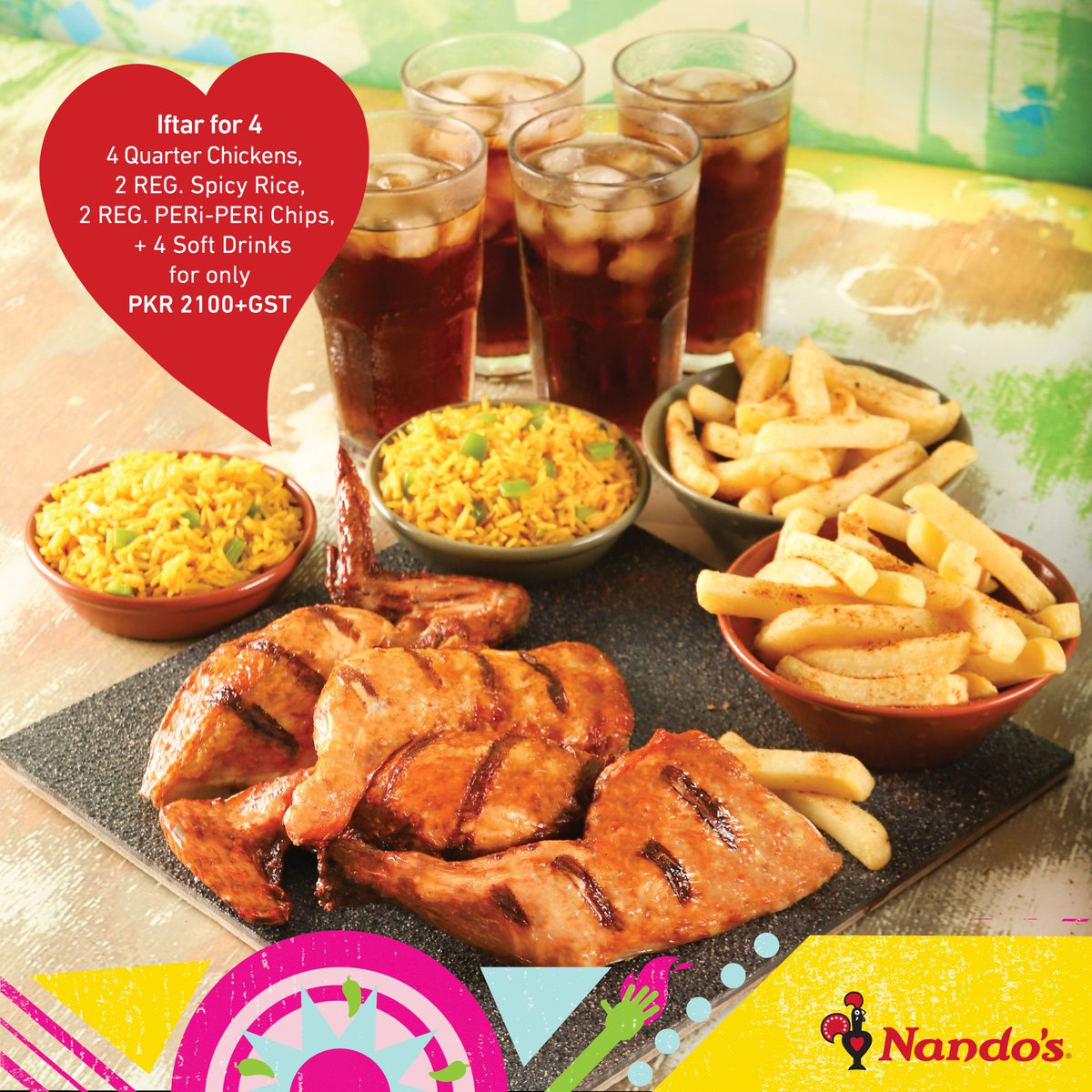 NandosPakistan's tweet photo. Fire up your feast this #Ramadan with Nando's! #fastprayfeast #NandosPK https://t.co/jS2AcANqlb