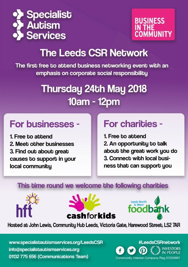 NW_leedsfood's tweet photo. Great to be supported at the #leedsCSRnetwork by @SASautism https://t.co/7zB7yJVVcT