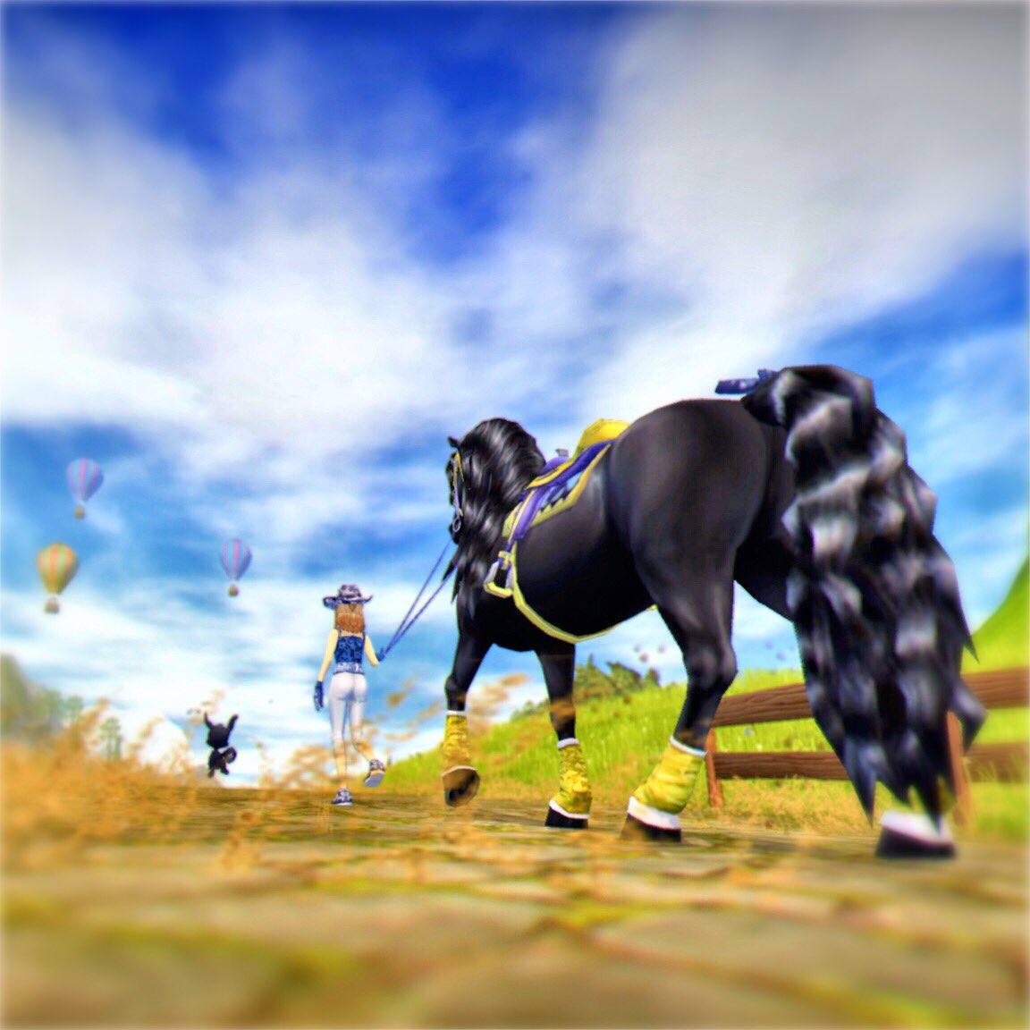 NoraRivervalley's tweet photo. @StarStable I love the cute, little black one. I named him Shadow, since he’s always following Dark Beauty and I around. 😎 https://t.co/4PpxPjMkQl