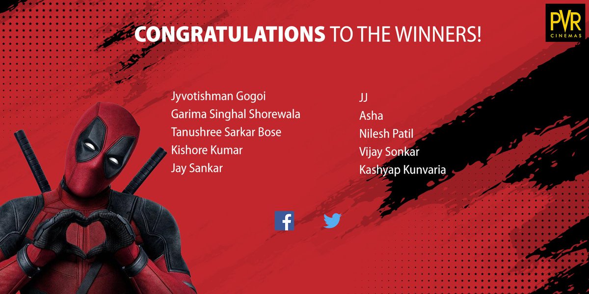 _PVRCinemas's tweet photo. Congratulations to the winners of the #Deadpool2 #PVRContest. Now we know just how crazy you are about this superhero. #Deadpool2AtPVR https://t.co/TklwVDYkDP