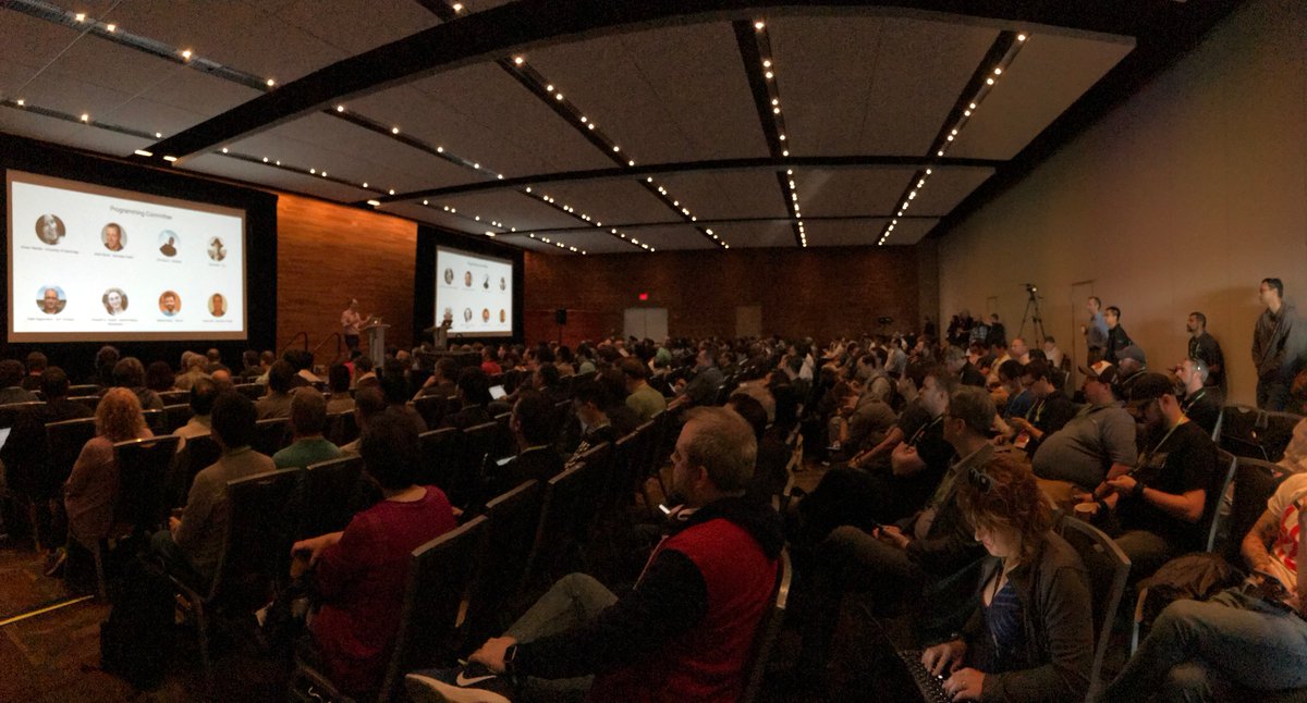 opendevconf's tweet photo. Great to see a full house this morning! Keynotes are also being streamed in the OSF Lounge on Level 2 if you can't make it up here https://t.co/uVzFouDAnn