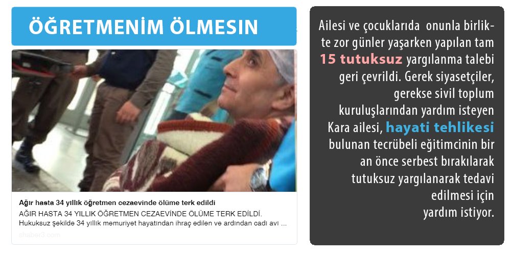 Kalbine 3 farklı stent takılan ISA KARA hijyen sorunu olmayan bir yerde tedavisine devam etmek, tutuksuz yargılanmak istiyor.  #öğretmenimölmesin #isakara #mesleklisesi #MEB