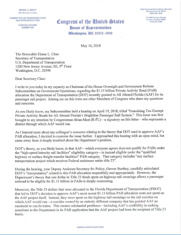 RepBrianMast's tweet photo. We're building momentum to revoke Brightline's public, taxpayer subsidized financing. Read the latest: https://t.co/4UBfyK6jqJ