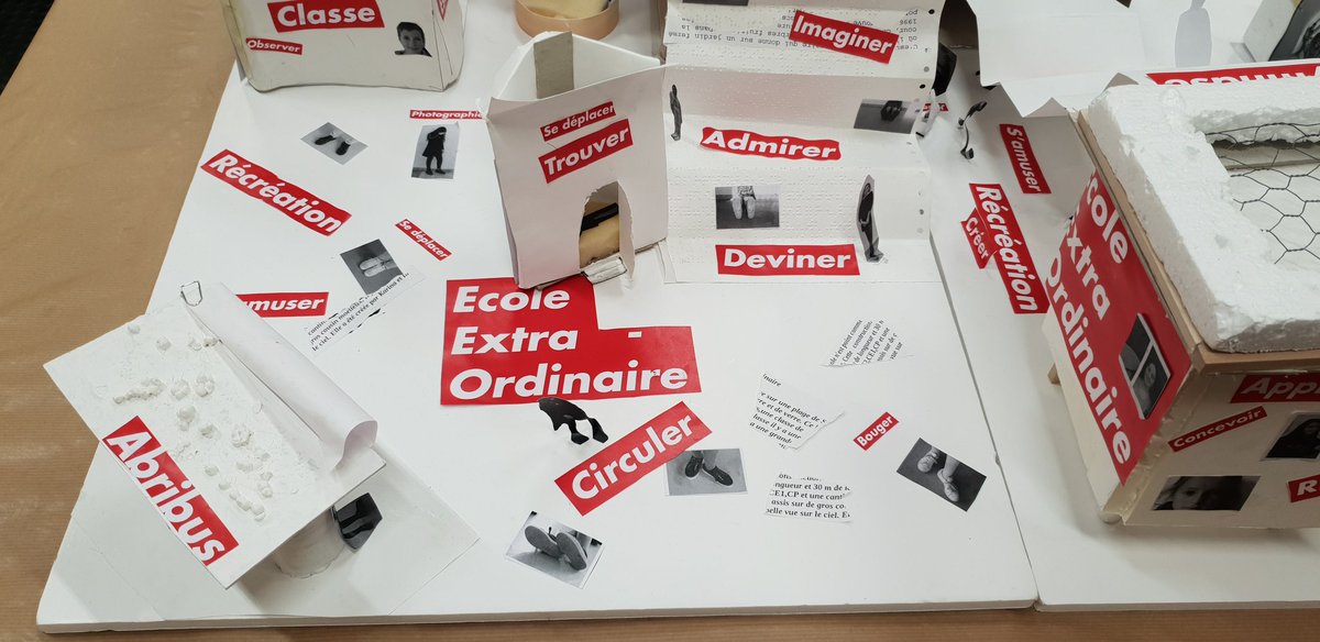 EducPrio31's tweet photo. Vernissage exposition : partenariat @ENSATlse @DSDEN31- 9 classes de @EducPrio31 et les étudiants de licence inventent leur école extraordinaire à partir d'un album de @DucosMax et à la manière d'artistes... et si l'école extraordinaire devenait ordinaire ? https://t.co/PgmrTrkMfx