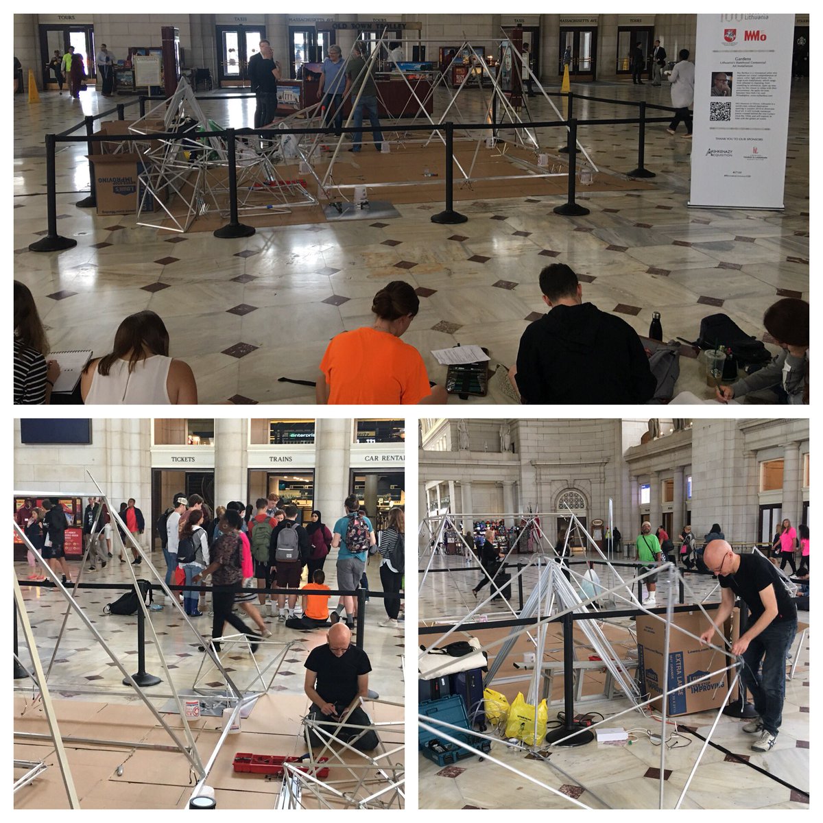 LTembassyUS's tweet photo. Live from the @unionstationTO : Lithuanian American artist Ray #Bartkus is installing a big sculpture “Gardens” in the main hall of the #UnionStation. The opening ceremony begins tomorrow, May 23, at 9am. Don’t miss this event! The #centennial of #Lithuania is once in 100 years! https://t.co/BTBcZsSZrV