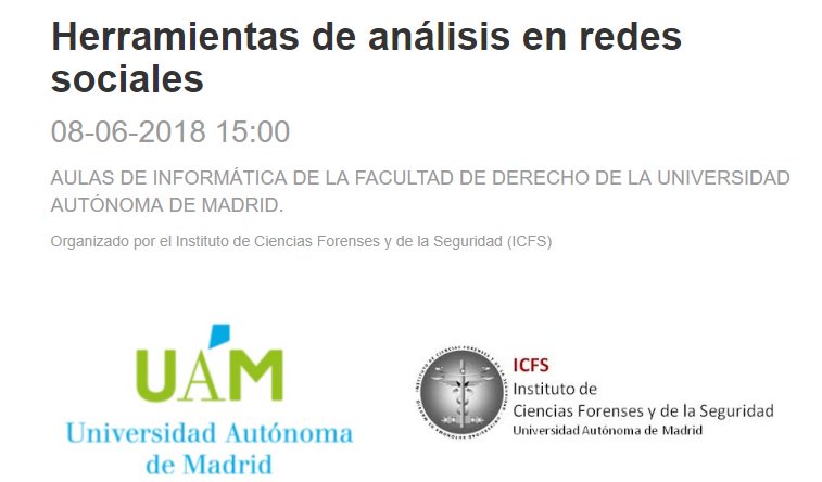 ICFS_UAM's tweet image. Curso de formación @UAM_Madrid Herramientas de análisis en redes sociales #NodeXL #ElasticStack empezamos el 8 de junio! Viernes y sábado en @derecho_uam Plazas limitadas
formacioncontinua.uam.es/21916/detail/h…
