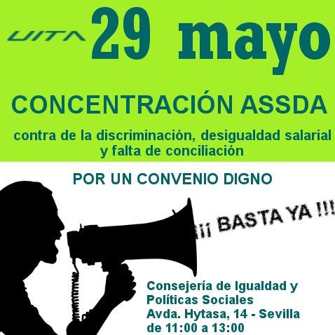 UitaAssda's tweet photo. UITA convoca concentración de los trabajador@s de ASSDA ante la Consejería @IgualdadAND @GC_Esperanza @ElenaCortesIU Por un convenio digno y contra la discriminación, desigualdad salarial y falta de conciliación.

29 Mayo - Avda. Hytasa, 14 (de 11:00 a 13:00)

@AndaluciaJunta https://t.co/bgvwV3pUCQ