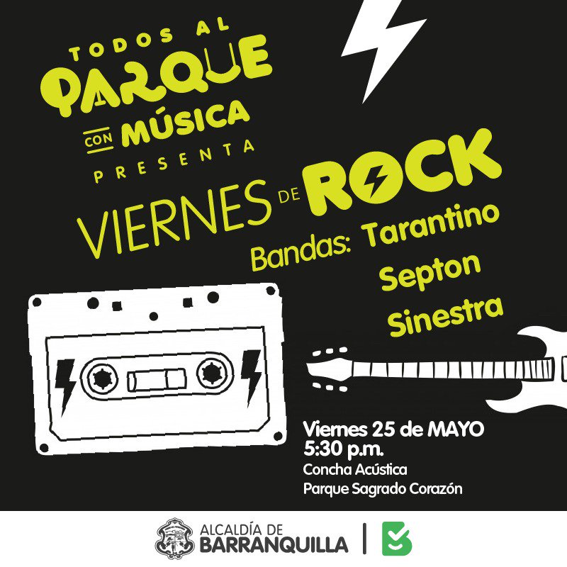 JJaramilloB's tweet photo. Ya viene una nueva cita musical en la concha acústica del parque  Sagrado Corazón. ¡El 25 de mayo es #ViernesDeRock! La cita será desde las 5:30p.m. con las bandas @tarantinorock23, @siniestrarock y Septon. Te esperamos ¡#ViveLaCultura! https://t.co/us7wp0LxUF