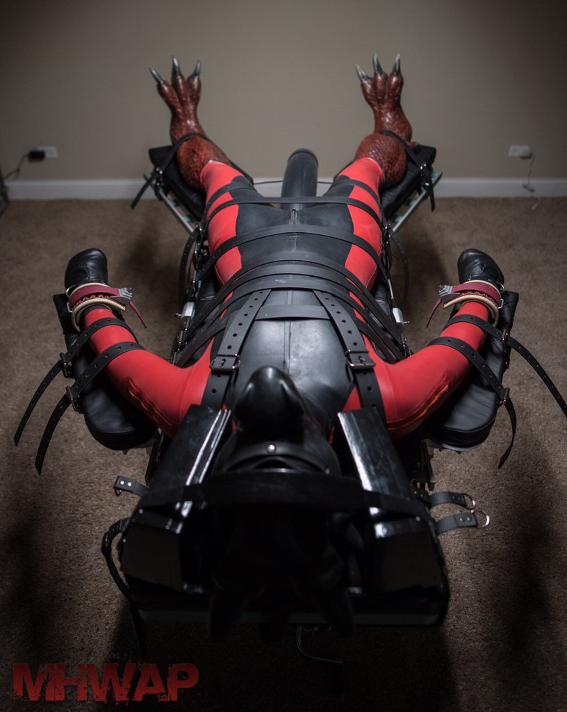 Rubber dragon captured.
Torment and teasing commenced.
Load extracted.
Post release torment executed.

His tail kept trying to protect him, we had to strap it down.