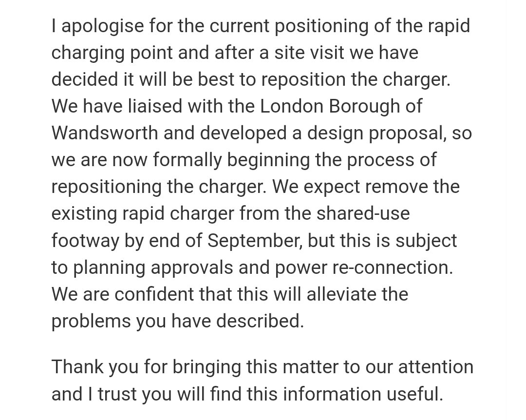 matt_stephen's tweet photo. Good news. Rapid charger in Wandsworth on LCN 3 shared cycle/ped  path to be moved. Thanks @tfl for admitting it was put in an inappropriate place.  https://t.co/LOBzEQyjFp
@CarolineRussell @Lakerlikes @Wandscyclist https://t.co/TQV0NKCv8C