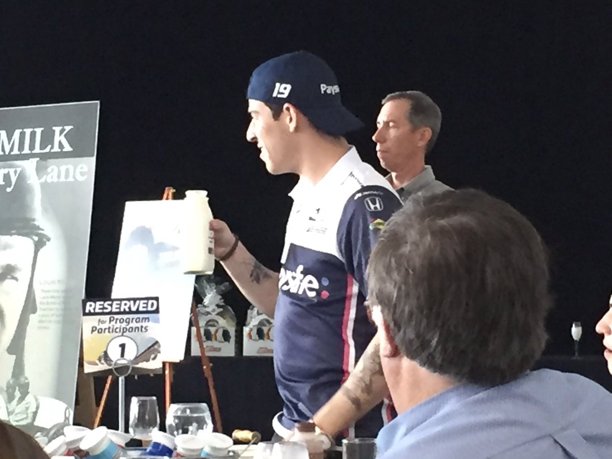 FeedINsHungry's tweet photo. @ZACHCD13 roasting to the rookies at the #FastestRookie luncheon @INDairy @IMS #Indy500 https://t.co/801OjplYcw