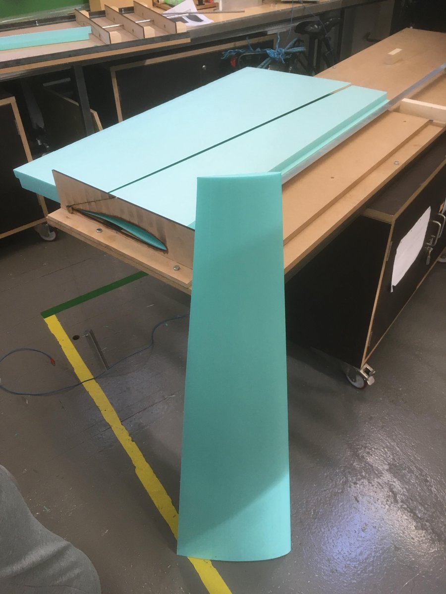 CUUASS's tweet photo. Producing our UAV's first wing!
We're using blocks of XPS foam, then cutting our airfoil shape, ailerons, and flaps using a hot-wire cutter. Finally, the wing is layered with fibre glass and vacuum-bagged overnight - more updates to come! https://t.co/ij1haI817P