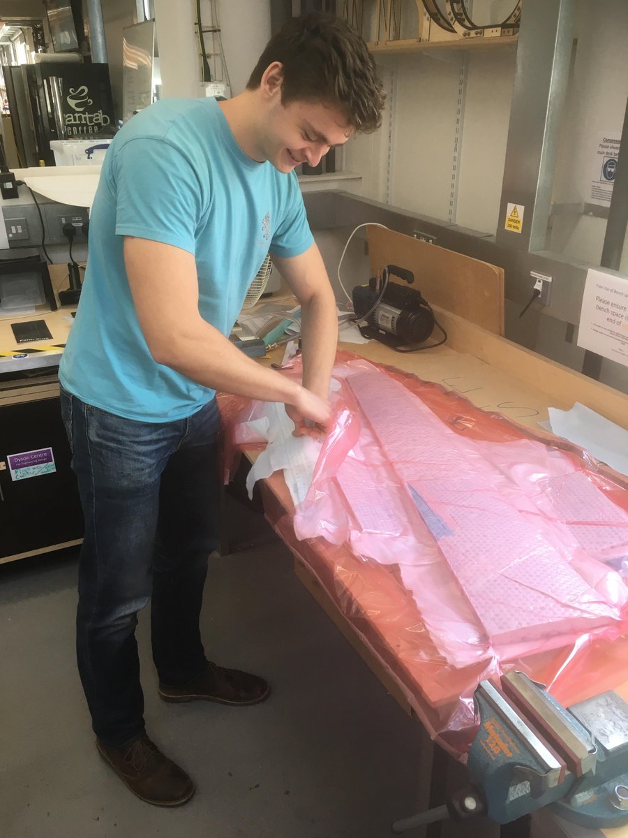 CUUASS's tweet photo. Producing our UAV's first wing!
We're using blocks of XPS foam, then cutting our airfoil shape, ailerons, and flaps using a hot-wire cutter. Finally, the wing is layered with fibre glass and vacuum-bagged overnight - more updates to come! https://t.co/ij1haI817P