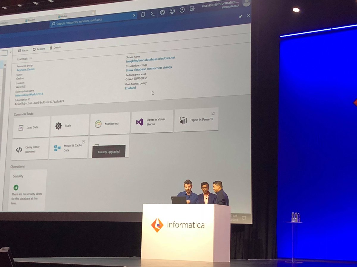 AzureSQLDW's tweet image. Check out @rlunasin and @thisisjohnmac demoing Informatica Intelligent Cloud Services integration with Azure SQL Data Warehouse #AzureSQLDW #Azure #INFA18