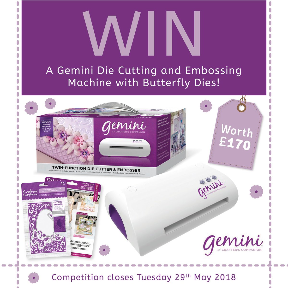TheRangeUK's tweet image. #Competition 😲😲😲!

To be in with a chance of winning a fantastic Gemini Die Cutting &amp;amp; Embossing Machine and Butterfly Dies:

1) Follow us
2) Like this post
3) Retweet this post

Competition open to UK and ROI residents only. #crafterscompanion